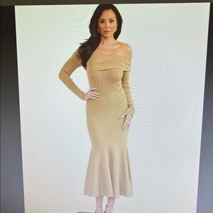 Marciano Chic Off-Shoulder sweater  Beige Dress NWT